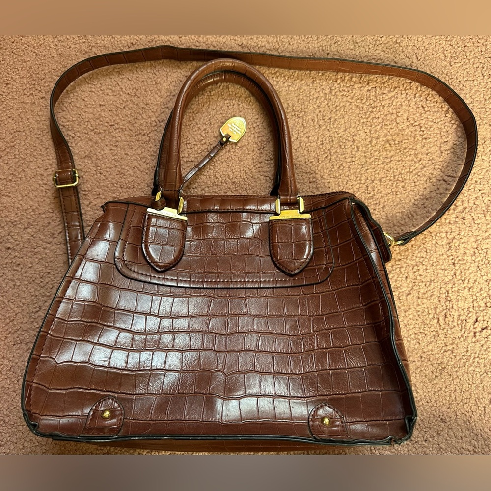 EUC London Fog Crocodile Crossbody Shoulder Bag Clean Inside Brown Gold